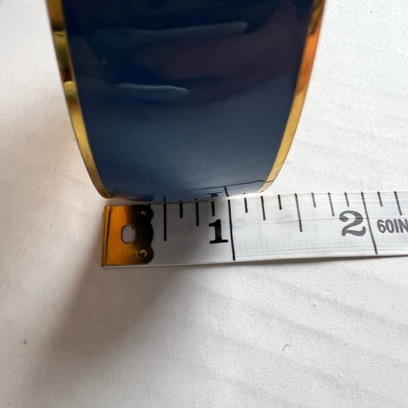 J. CREW Blue Enamel Bangle BRACELET 1.5” Wide Gold Toned Trim Classic Preppy - Picture 6 of 9
